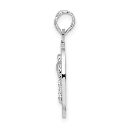 Sterling Silver De-Ani Rhodium-Plated Textured Turks And Caicos With Flamingo Pendant