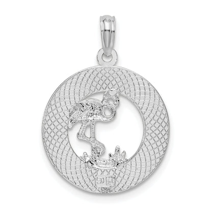 Sterling Silver De-Ani Rhodium-Plated Textured Turks And Caicos With Flamingo Pendant