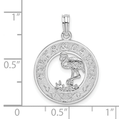 Sterling Silver De-Ani Rhodium-Plated Textured Turks And Caicos With Flamingo Pendant