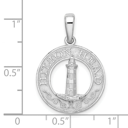 Sterling Silver De-Ani Rhodium-Plated Textured Hilton Head Lighthouse Pendant