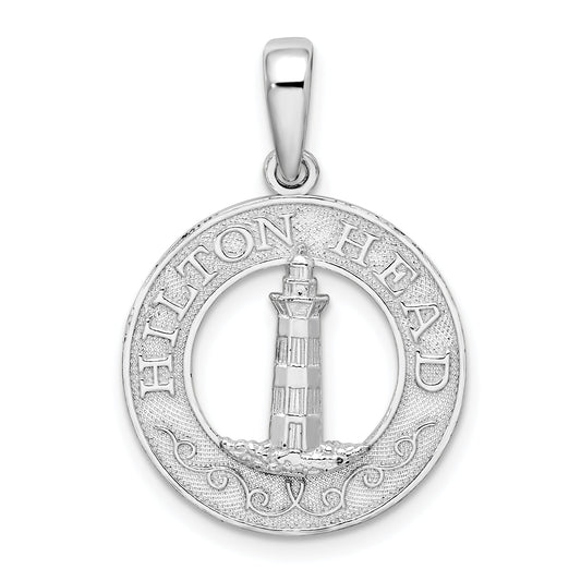Sterling Silver De-Ani Rhodium-Plated Textured Hilton Head Lighthouse Pendant