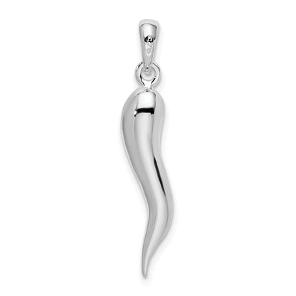 Sterling Silver De-Ani Rhodium-Plated Polished 3D Italian Horn Pendant