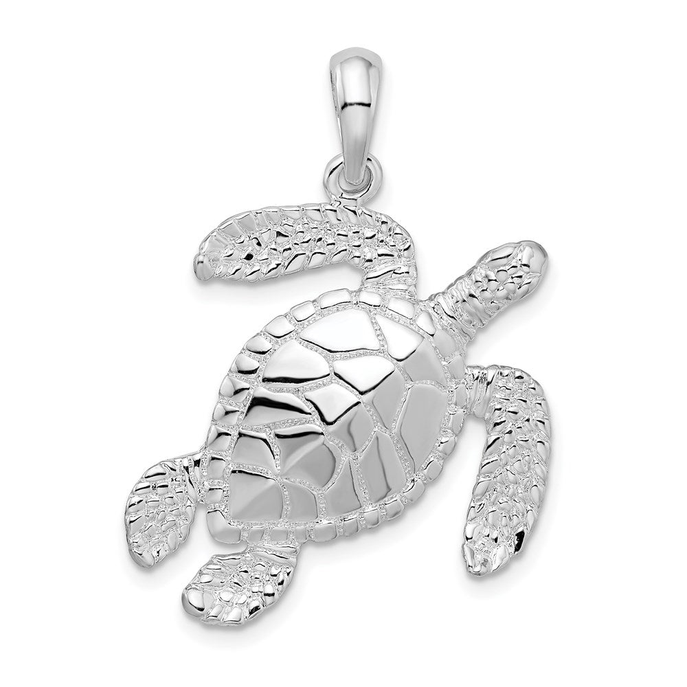 Sterling Silver De-Ani Rhodium-Plated Polished Large Swimming Sea Turtle Pendant