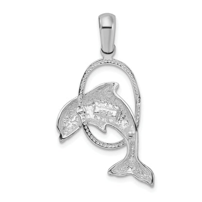 Sterling Silver De-Ani Rhodium-Plated Dolphin Jumping Thru Hoop Pendant
