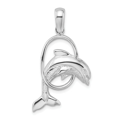 Sterling Silver De-Ani Rhodium-Plated Dolphin Jumping Thru Hoop Pendant
