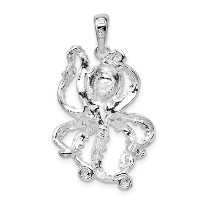 Sterling Silver De-Ani Rhodium-Plated Polished Textured Octopus Pendant