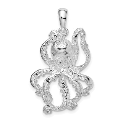 Sterling Silver De-Ani Rhodium-Plated Polished Textured Octopus Pendant