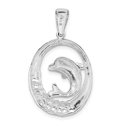 Sterling Silver Polished Dolphin Circle Pendant