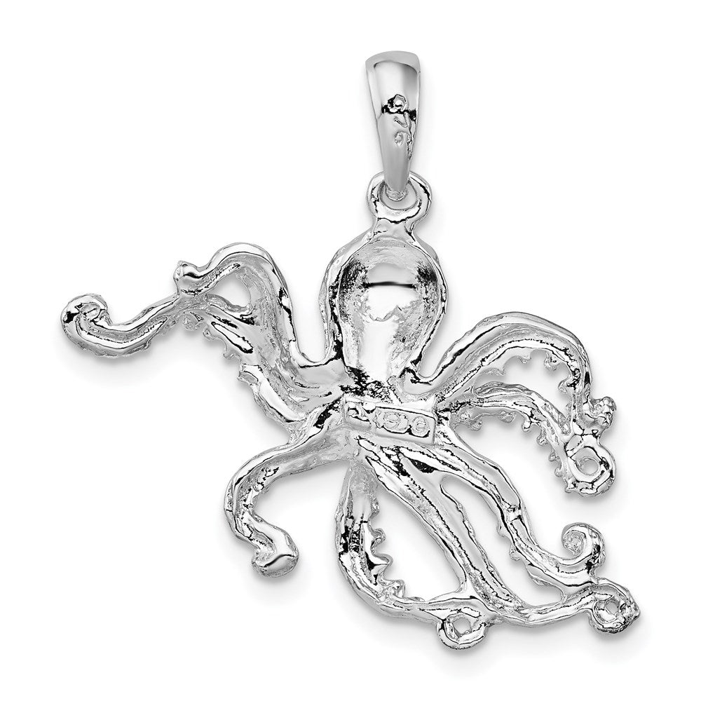 Sterling Silver De-Ani Rhodium-Plated Polished Textured Octopus Pendant