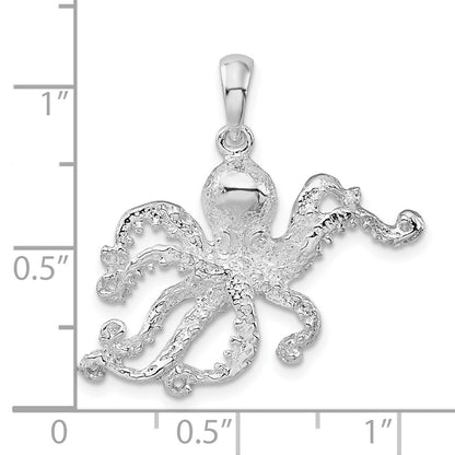 Sterling Silver De-Ani Rhodium-Plated Polished Textured Octopus Pendant