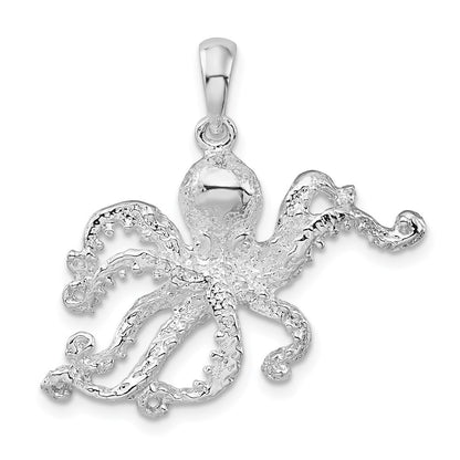 Sterling Silver De-Ani Rhodium-Plated Polished Textured Octopus Pendant