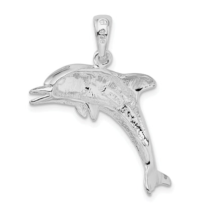 Sterling Silver De-Ani Rhodium-Plated Polished Jumping Dolphin Pendant