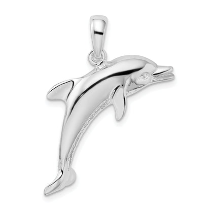 Sterling Silver De-Ani Rhodium-Plated Polished Jumping Dolphin Pendant