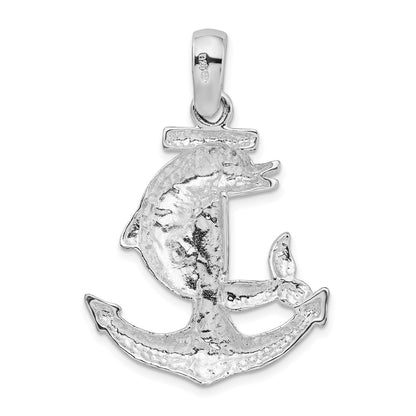 Sterling Silver De-Ani Rhodium-Plated Polished Large Dolphin And Anchor Pendant