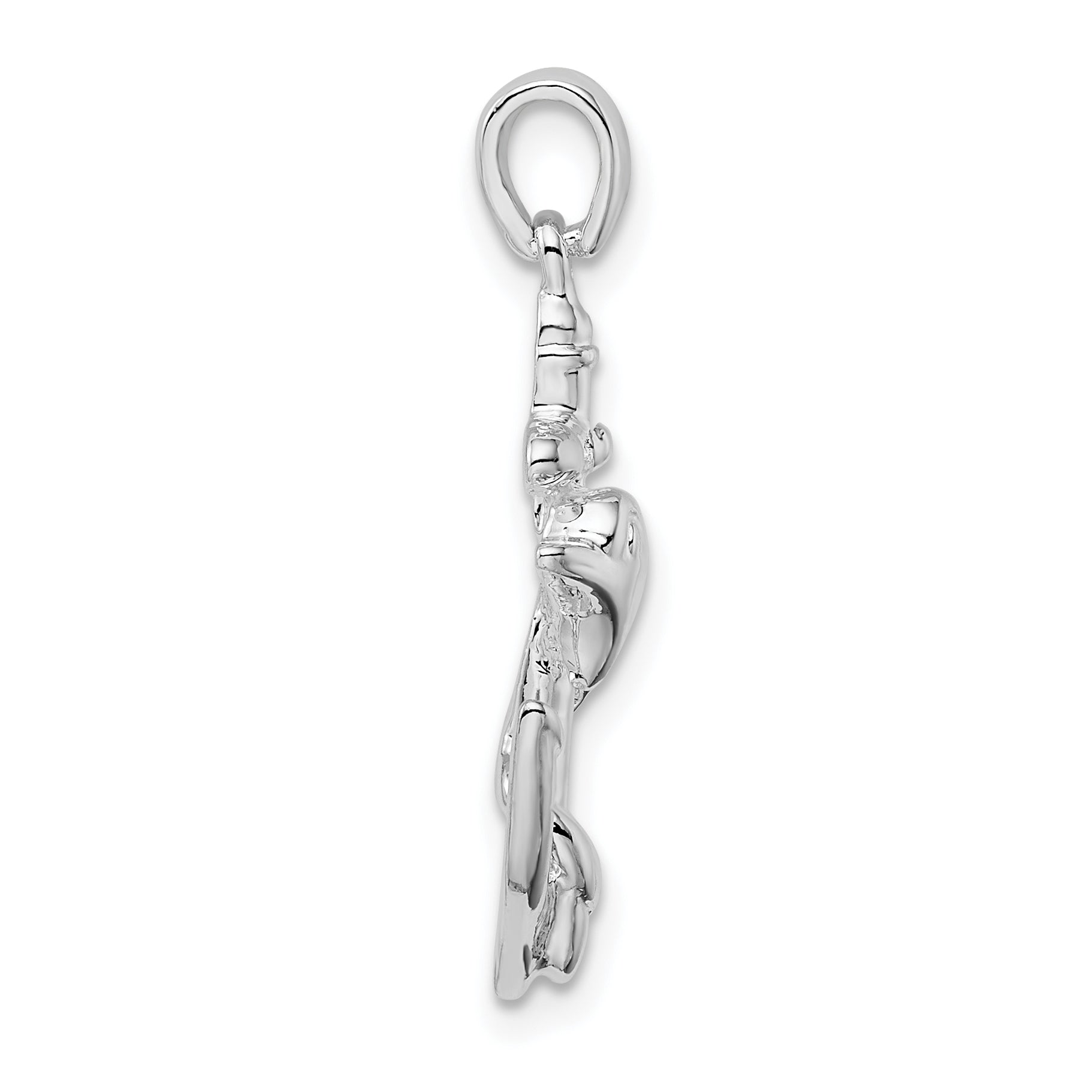 Sterling Silver De-Ani Rhodium-Plated Polished Dolphin And Anchor Pendant