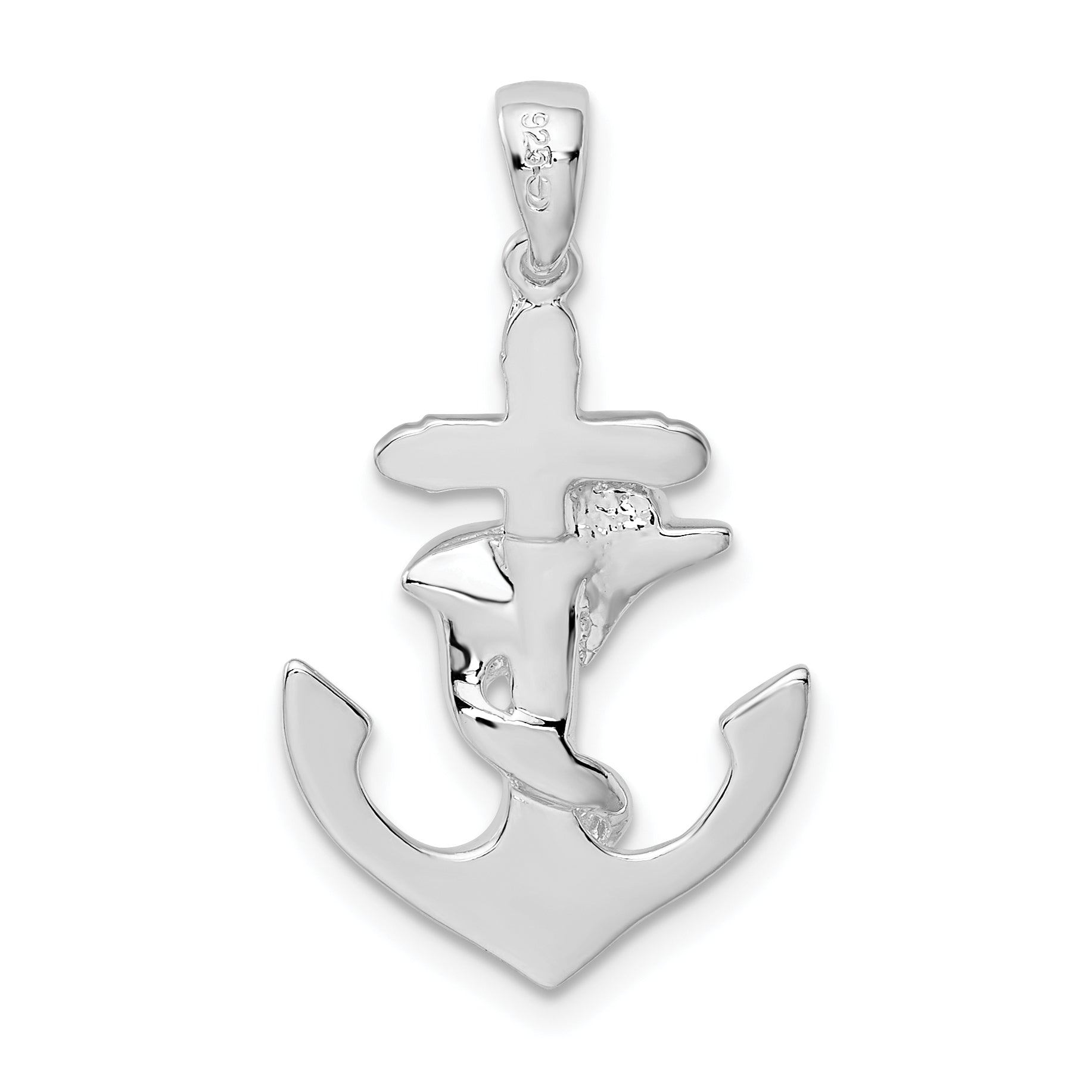 Sterling Silver De-Ani Rhodium-Plated Polished Dolphin And Anchor Pendant