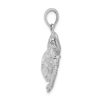Sterling Silver De-Ani Rhodium-Plated Polished 3D Large Sea Turtle Pendant
