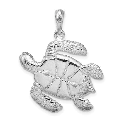 Sterling Silver De-Ani Rhodium-Plated Polished 3D Large Sea Turtle Pendant