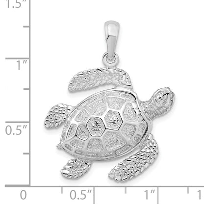 Sterling Silver De-Ani Rhodium-Plated Polished 3D Large Sea Turtle Pendant