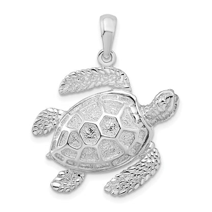 Sterling Silver De-Ani Rhodium-Plated Polished 3D Large Sea Turtle Pendant