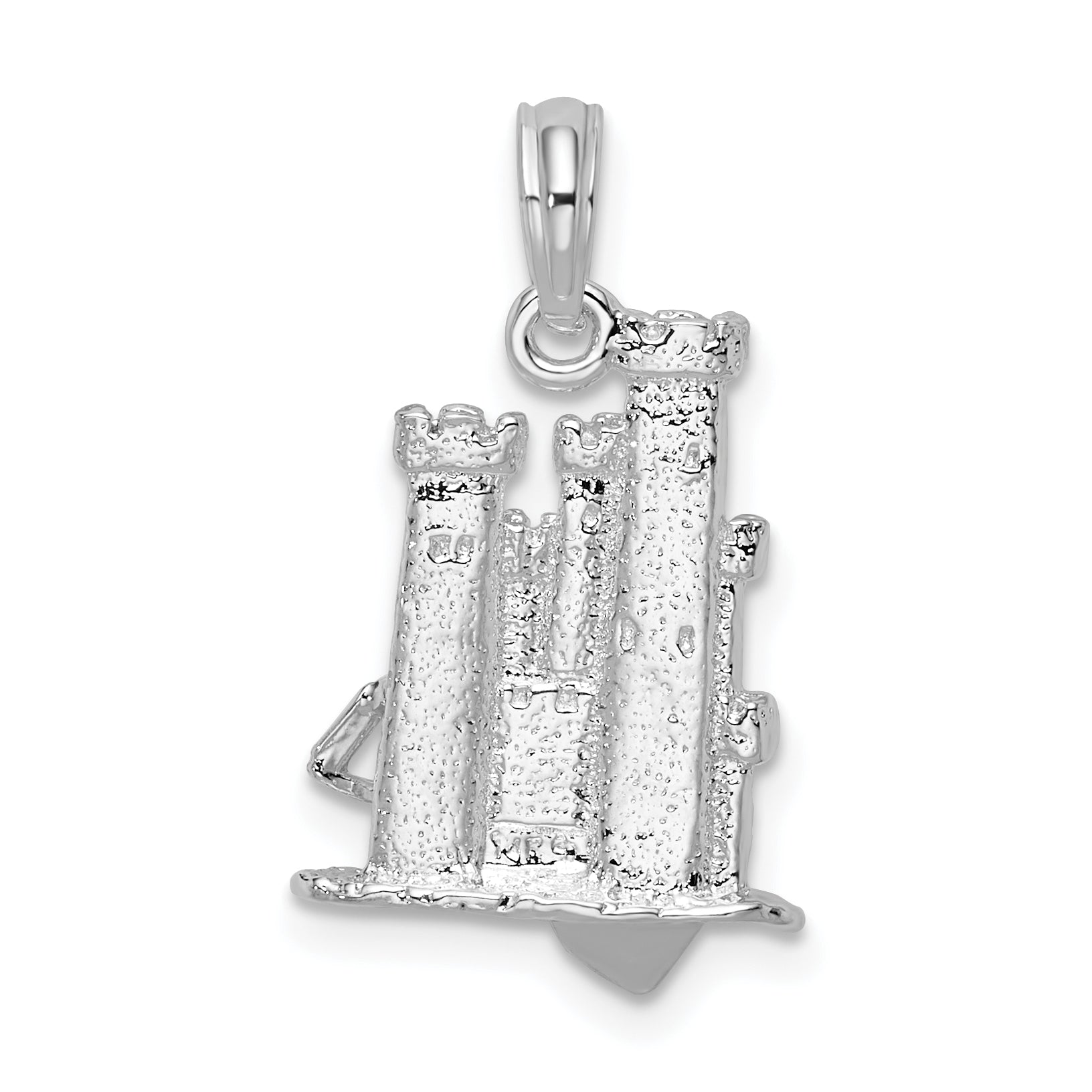 Sterling Silver De-Ani Rhodium-Plated Polished 3D Sandcastle / Shovel Pendant