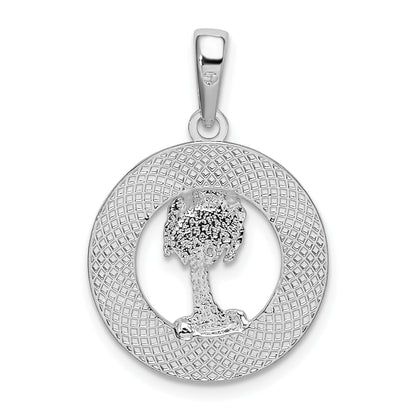 Sterling Silver De-Ani Rhodium-Plated Textured Bahamas With Palm Tree Pendant