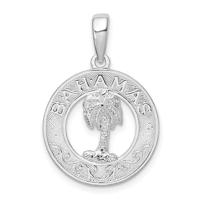 Sterling Silver De-Ani Rhodium-Plated Textured Bahamas With Palm Tree Pendant
