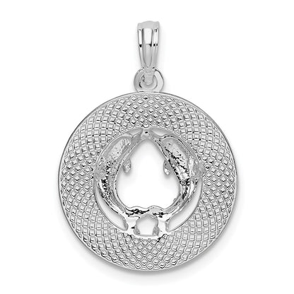 Sterling Silver De-Ani Rhodium-Plated Textured Bahamas With Dolphins Pendant