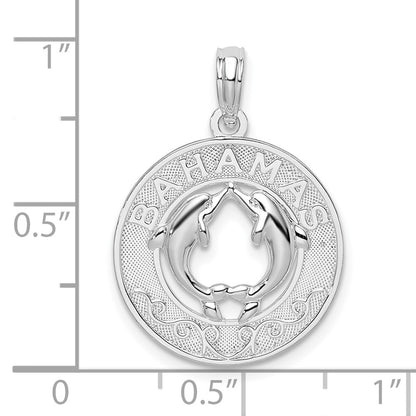Sterling Silver De-Ani Rhodium-Plated Textured Bahamas With Dolphins Pendant