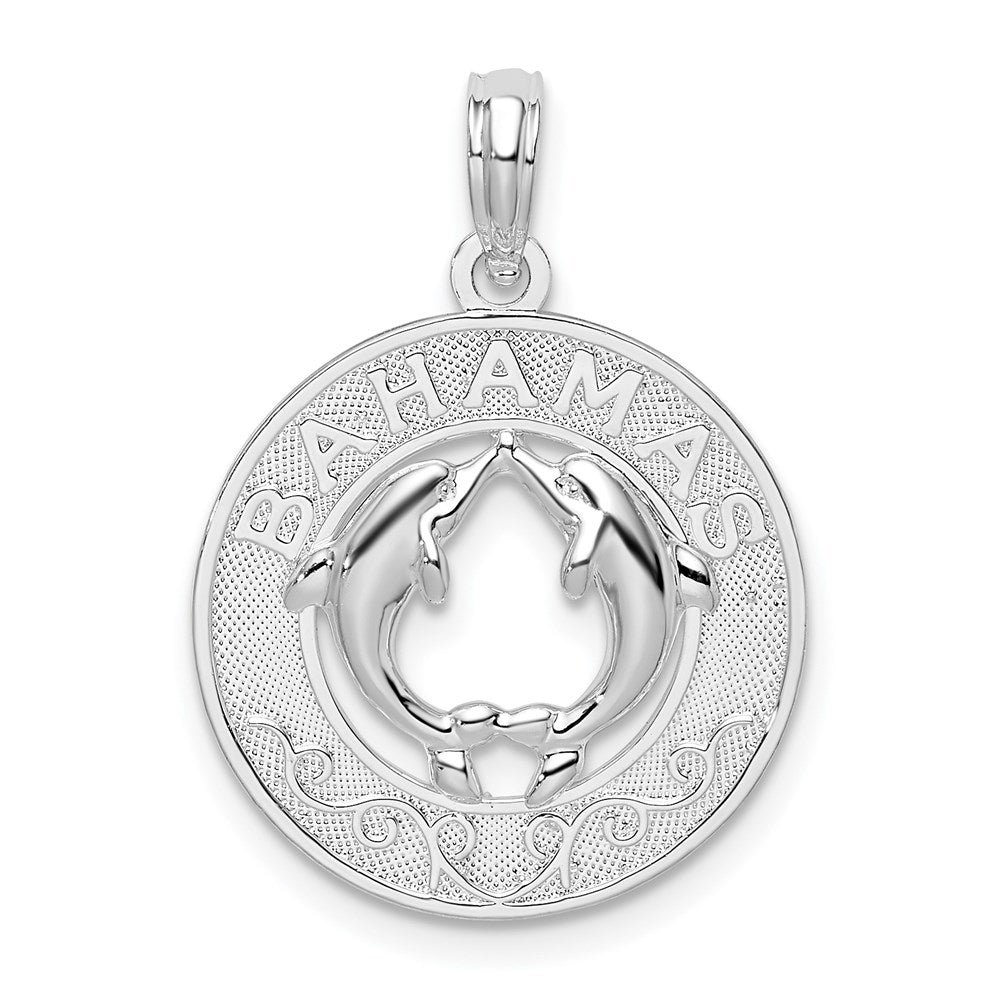 Sterling Silver De-Ani Rhodium-Plated Textured Bahamas With Dolphins Pendant