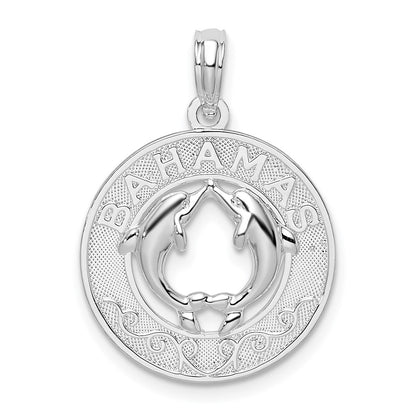 Sterling Silver De-Ani Rhodium-Plated Textured Bahamas With Dolphins Pendant