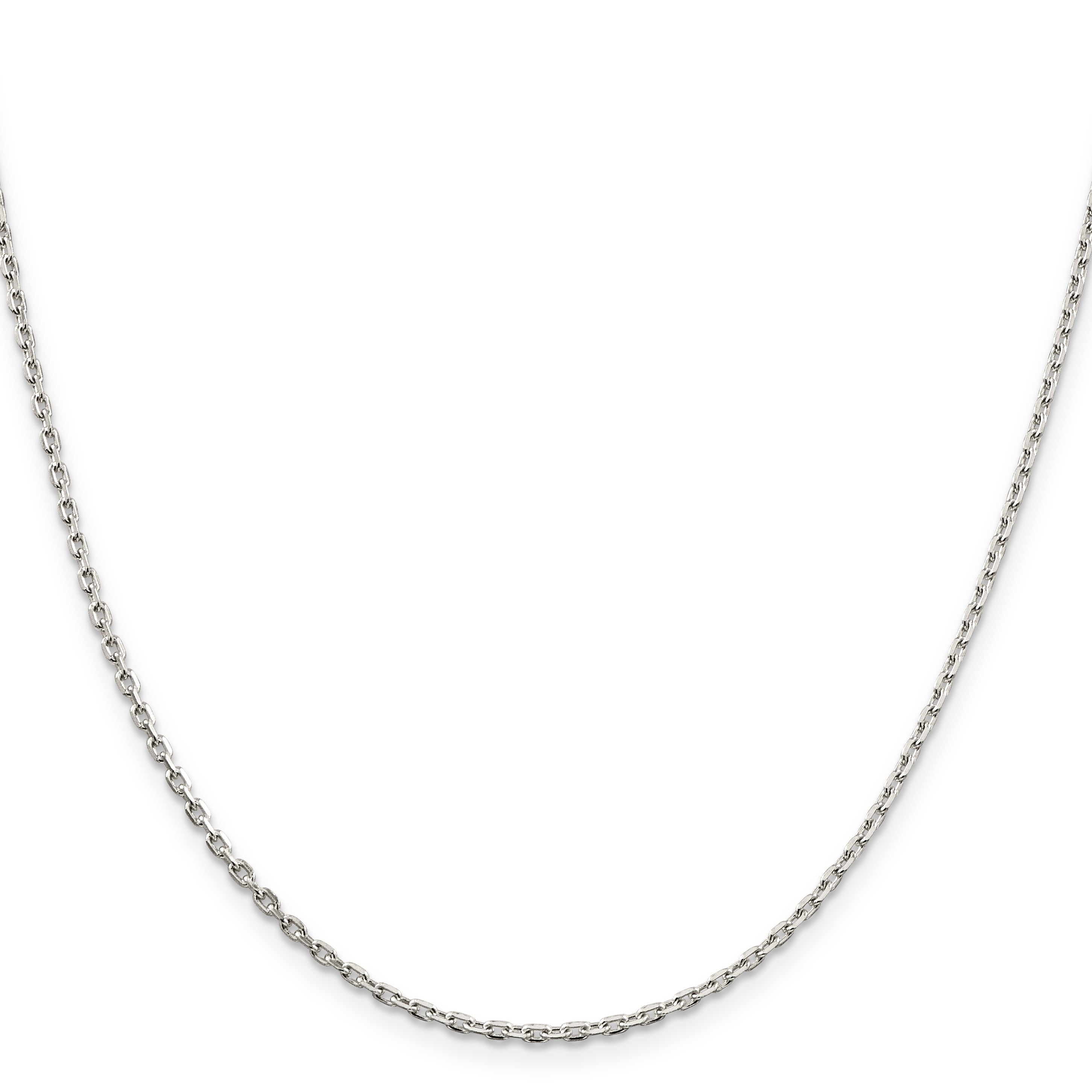 22 Inch Sterling Silver 2mm Beveled Oval Cable Chain Necklace