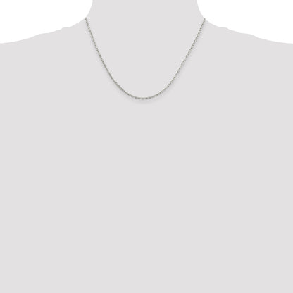 18 Inch Sterling Silver 2mm Beveled Oval Cable Chain Necklace