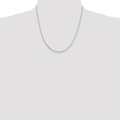 20 Inch Sterling Silver 2mm Beveled Oval Cable Chain Necklace