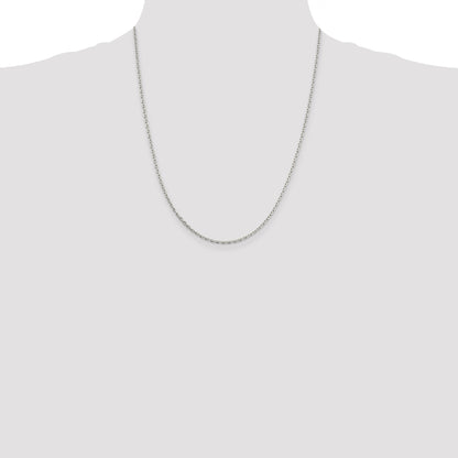 22 Inch Sterling Silver 2mm Beveled Oval Cable Chain Necklace