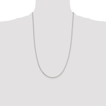 26 Inch Sterling Silver 2mm Beveled Oval Cable Chain Necklace
