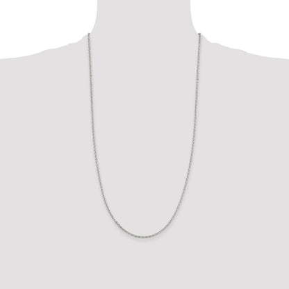 28 Inch Sterling Silver 2mm Beveled Oval Cable Chain Necklace