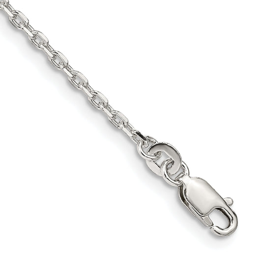 7 Inch Sterling Silver 2mm Beveled Oval Cable Chain Bracelet
