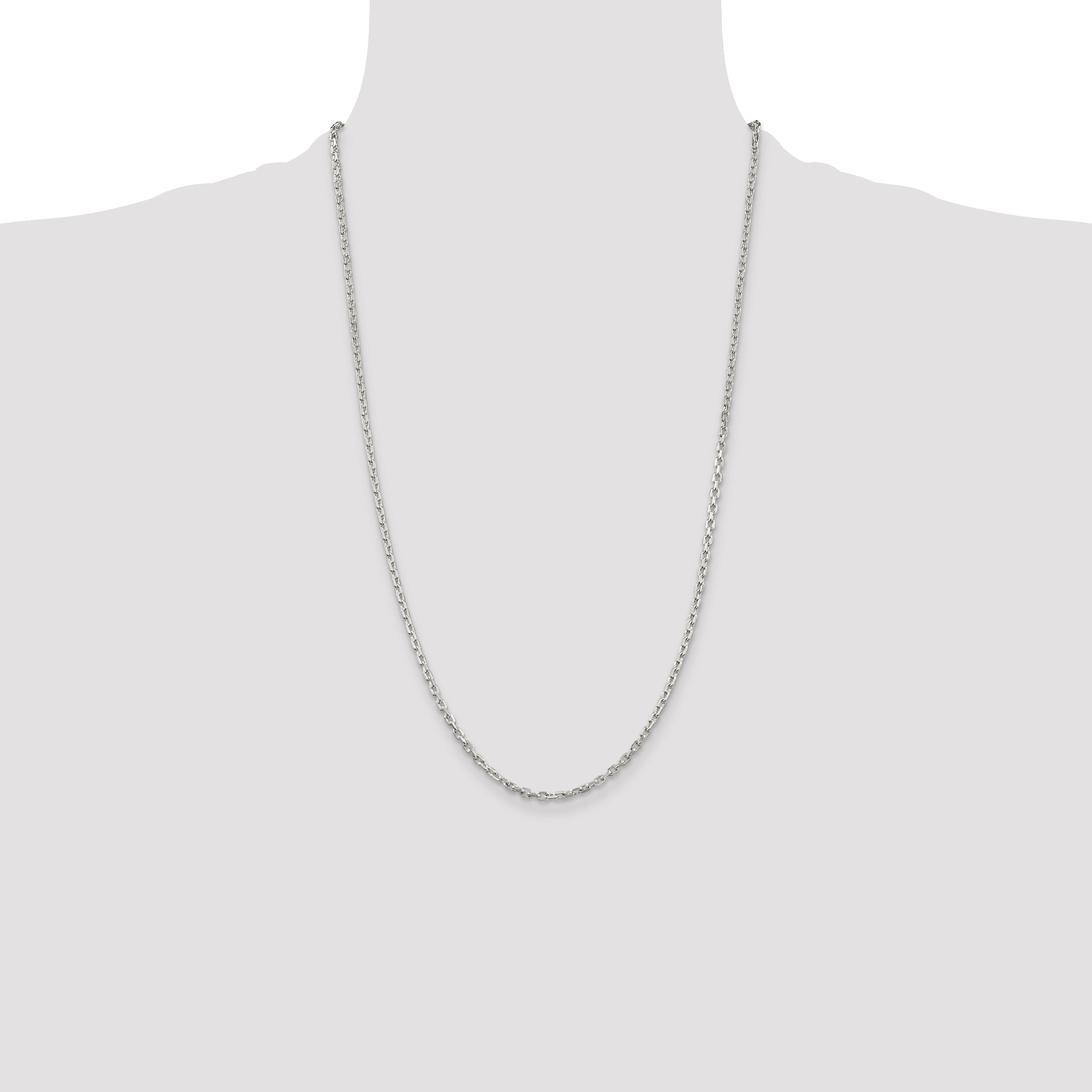 26 Inch Sterling Silver 2.75mm Beveled Oval Cable Chain Necklace