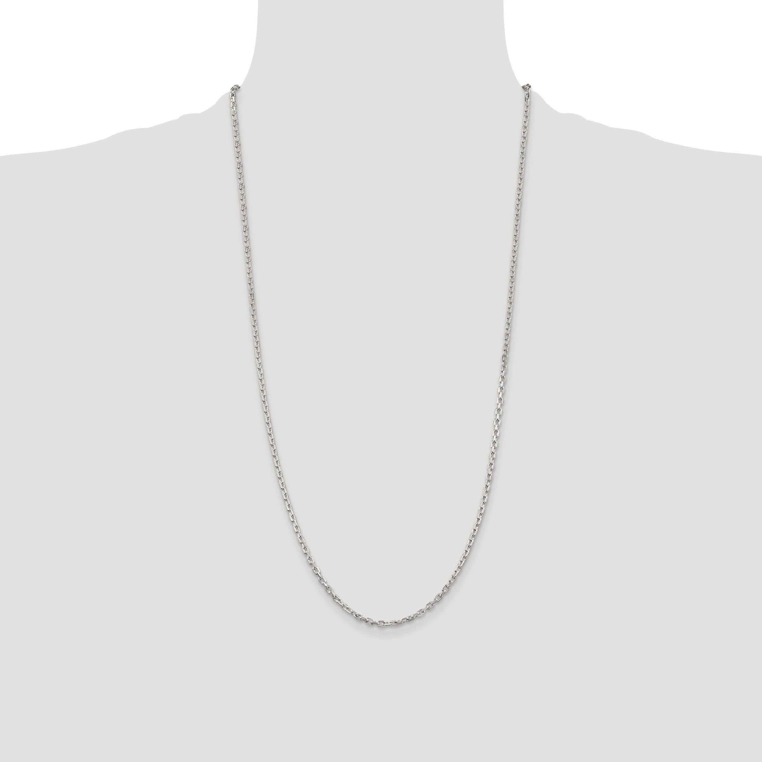 28 Inch Sterling Silver 2.75mm Beveled Oval Cable Chain Necklace