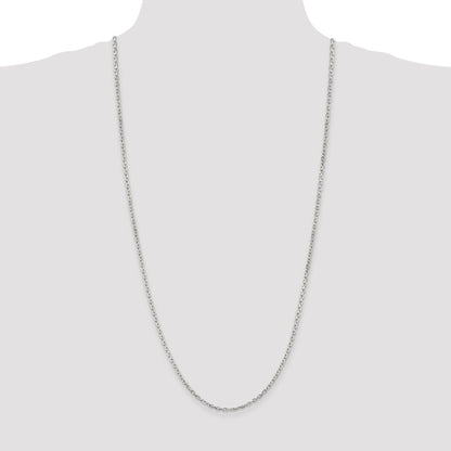 30 Inch Sterling Silver 2.75mm Beveled Oval Cable Chain Necklace