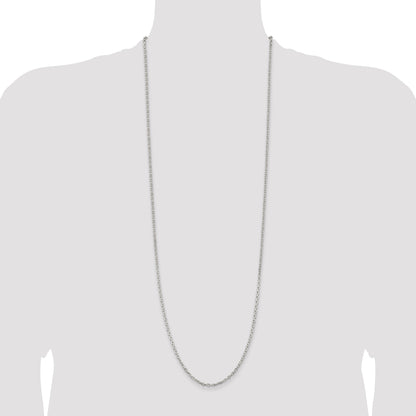 36 Inch Sterling Silver 2.75mm Beveled Oval Cable Chain Necklace