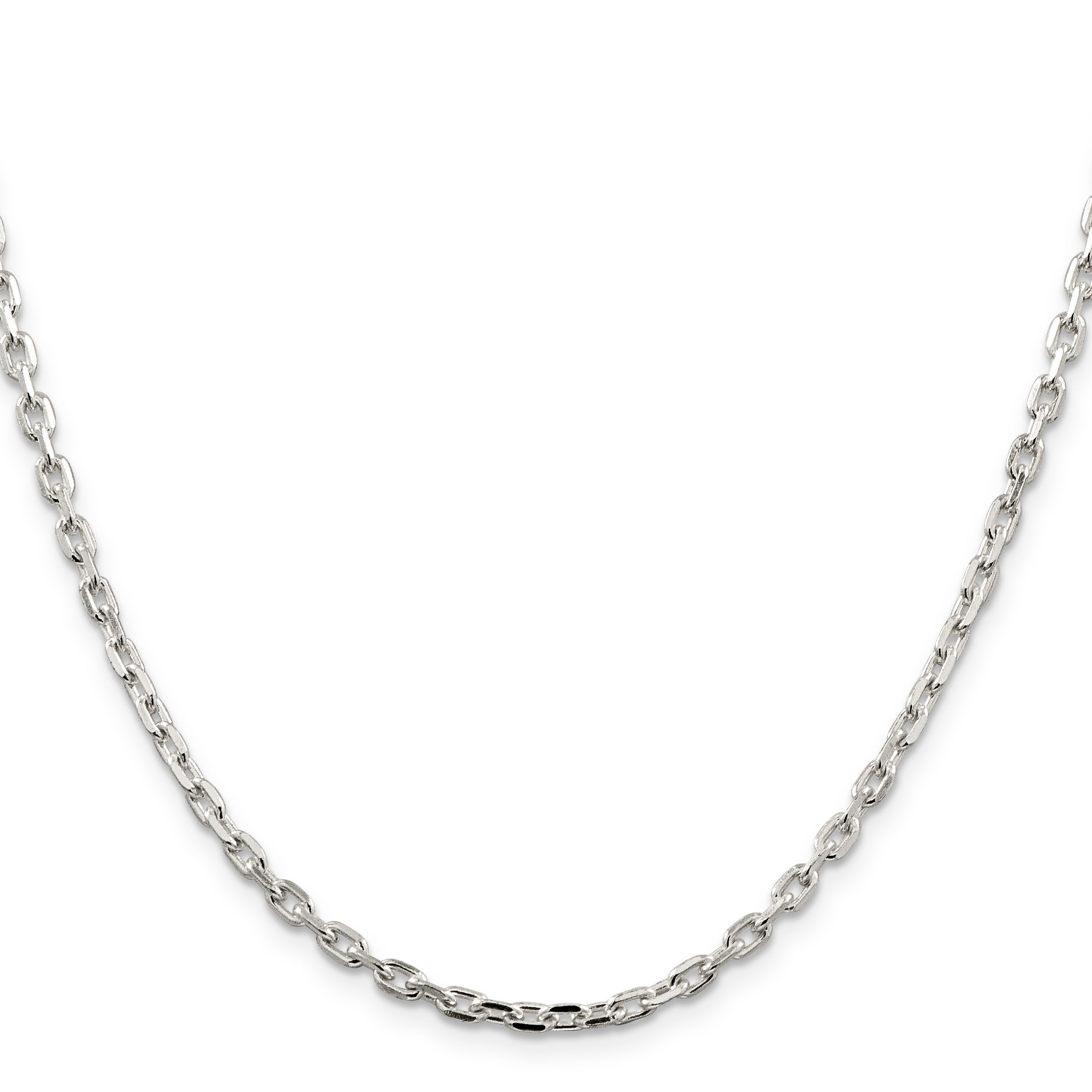 18 Inch Sterling Silver 3.25mm Beveled Oval Cable Chain Necklace