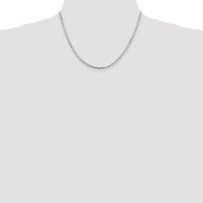 18 Inch Sterling Silver 3.25mm Beveled Oval Cable Chain Necklace
