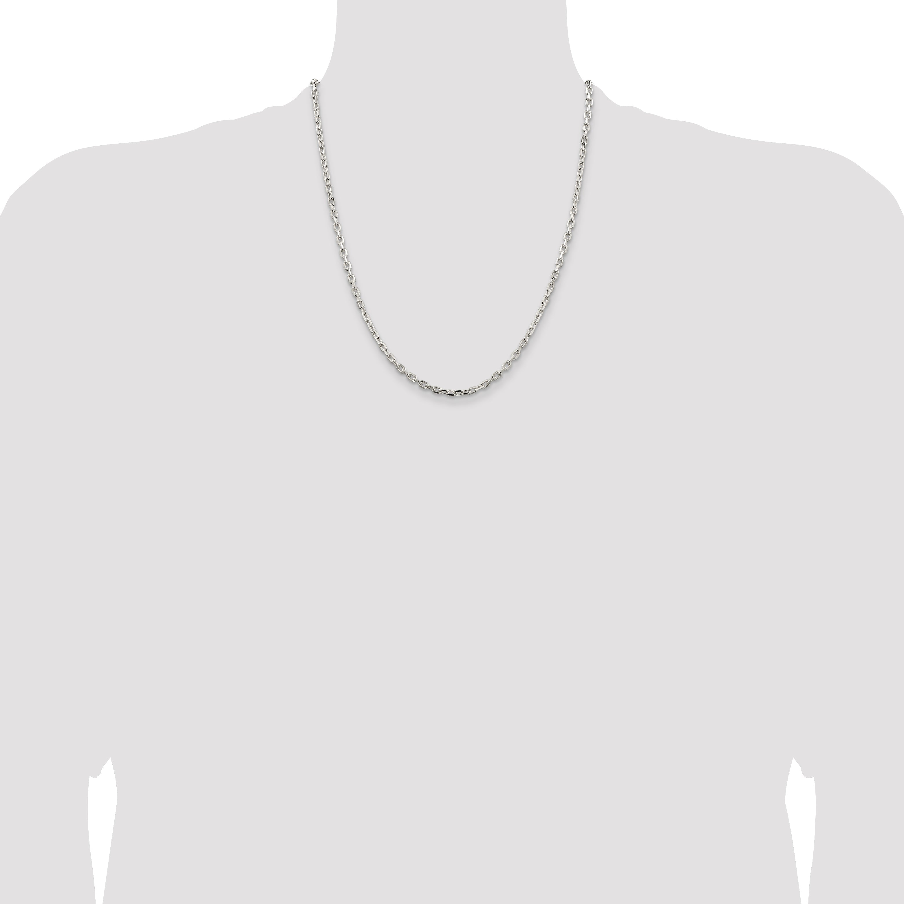 22 Inch Sterling Silver 3.25mm Beveled Oval Cable Chain Necklace