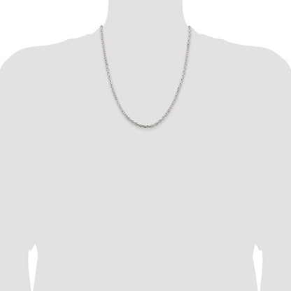 22 Inch Sterling Silver 3.25mm Beveled Oval Cable Chain Necklace