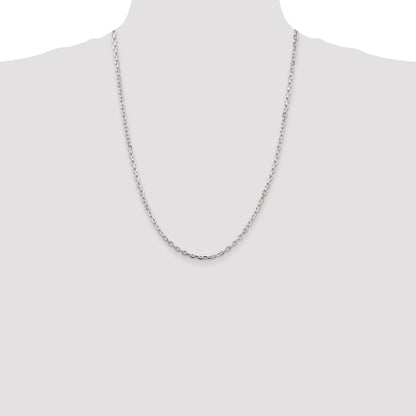 24 Inch Sterling Silver 3.25mm Beveled Oval Cable Chain Necklace