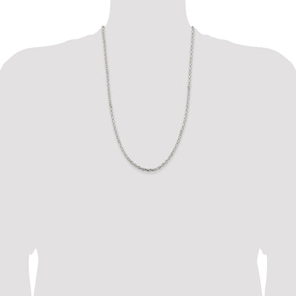 26 Inch Sterling Silver 3.25mm Beveled Oval Cable Chain Necklace