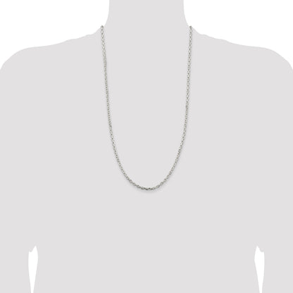 28 Inch Sterling Silver 3.25mm Beveled Oval Cable Chain Necklace