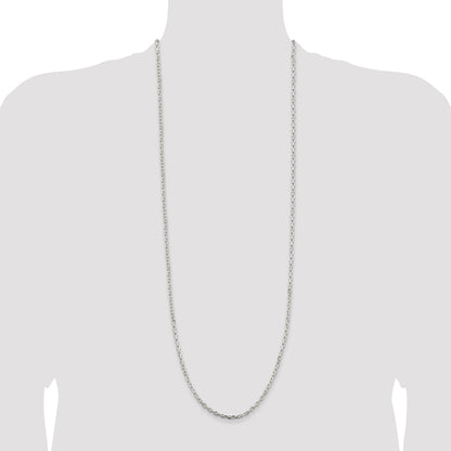 36 Inch Sterling Silver 3.25mm Beveled Oval Cable Chain Necklace